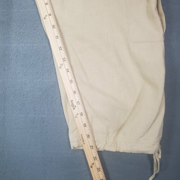 AXCESS Pants Womens SZ 6 Linen Cargo Pockets‎ Safari Khaki Crop Coastal Beach - Picture 6 of 10